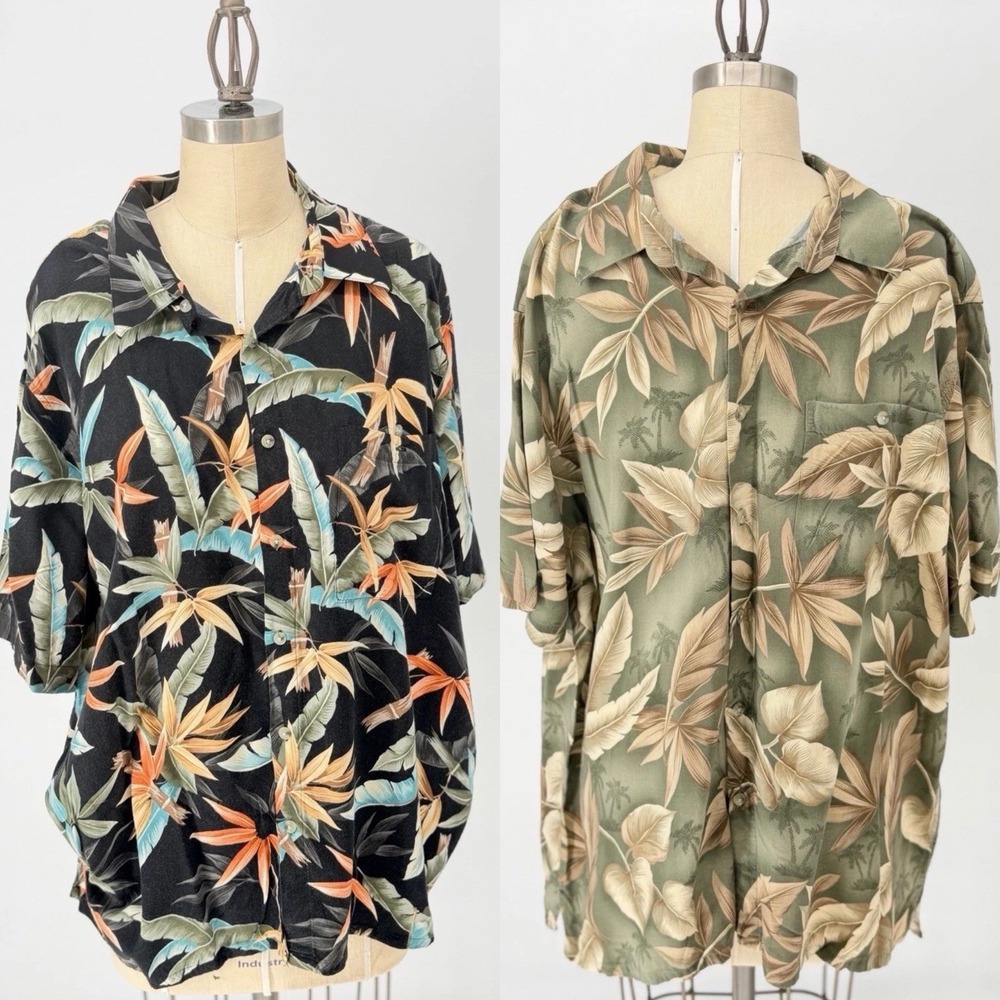 Croft & Barrow Hawaiian Shirts Mens XL 26" Pit Tropical  Beach Casual Lot of 2